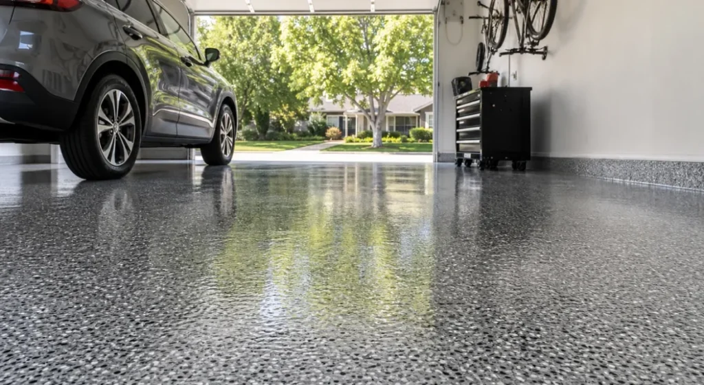 Polyaspartic floor coating in Bloomfield Twp garage