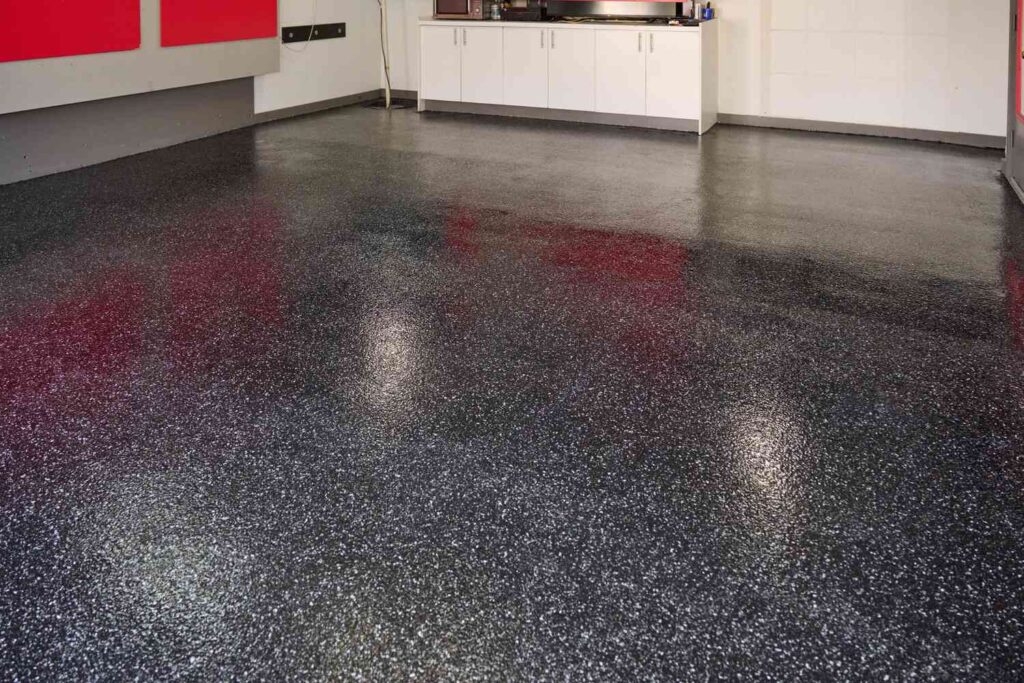 Polyaspartic floor coating in Bloomfield Twp workshop